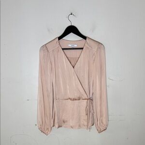 Ro+De Light Pink Faux Wrap Long Sleeve Blouse Size Small